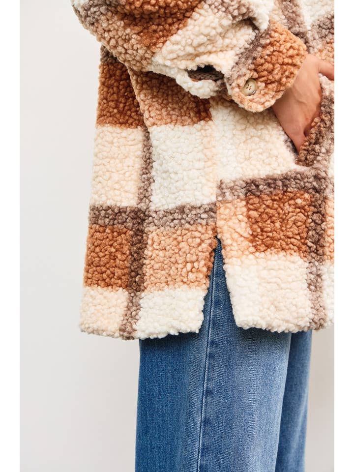 Mustard Seed - Wholesale Shirt Jacket/Shacket - Women's - BOUCLE TEXTURED PLAID SHIRT JACKET