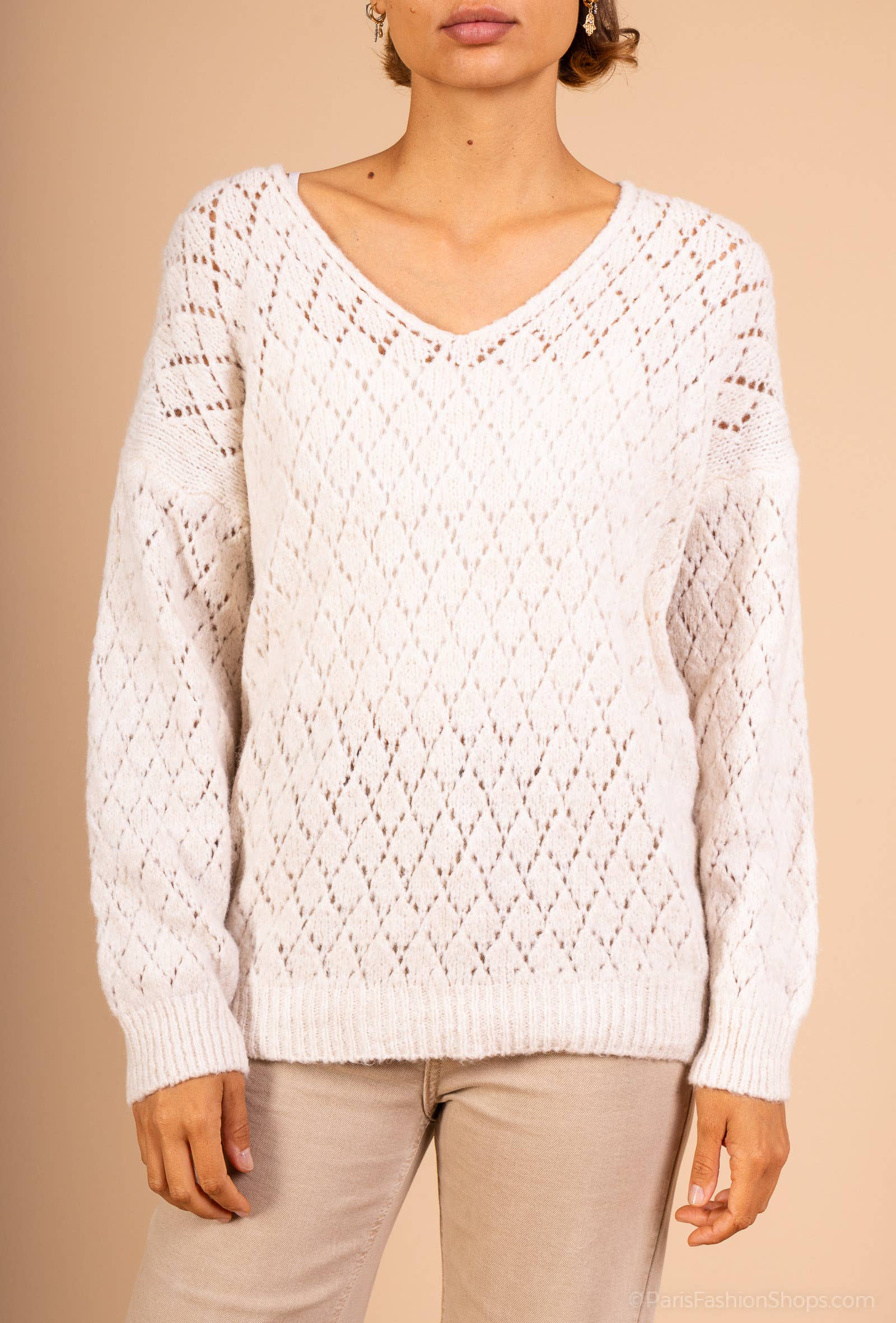 Pépouz' Paris - Vente Pull en maille – femme - Pull en mohair ajourée motif losange PP2505