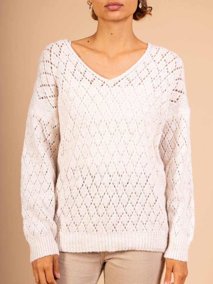 Pépouz' Paris - Vente Pull en maille – femme - Pull en mohair ajourée motif losange PP25050
