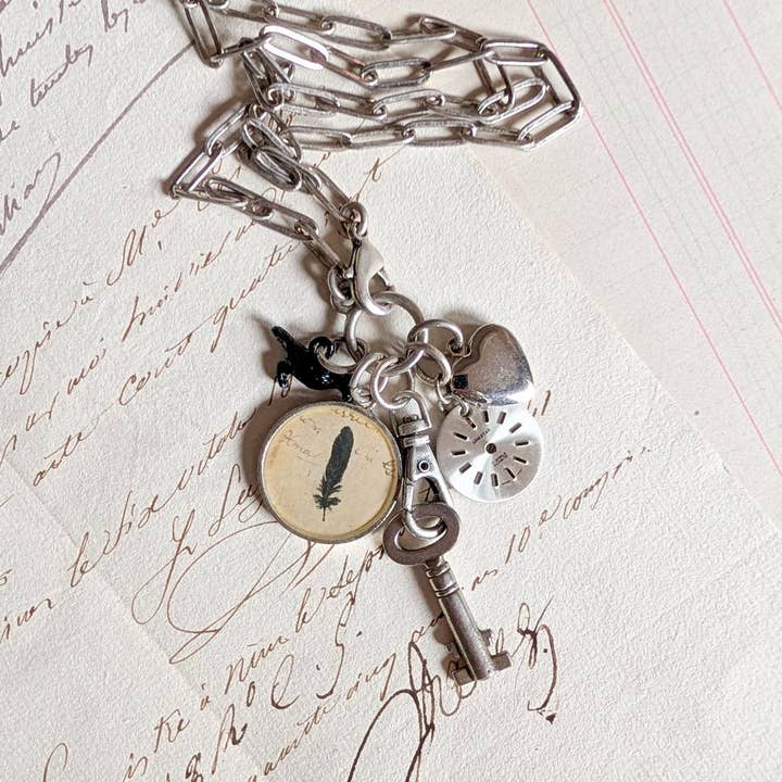 Feather Charm Necklace - Vintage and Repurposed Charms for wholesale by Christine Stoll | Altered Relics