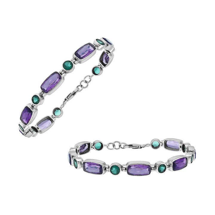 SB-7125-CO1-7.5" Sterling Silver Green Quartz & Amethyst Quartz Bracelet – Elegant Bali Handicraft Jewelry Design For Wholesale Collections for wholesale by Bali Designs