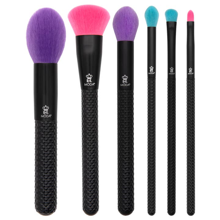 MŌDA® Neon Nights Full Face 6pc Makeup Brush Kit for wholesale by Royal Brush Mfg. Inc.