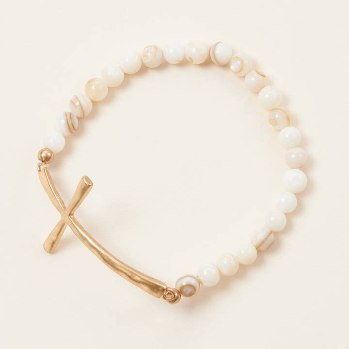 Lilla Haven - Wholesale Beaded Bracelet - Cross charm Stone beaded stretch bracelet