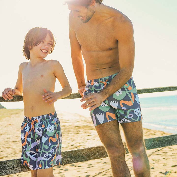 Nan's Backyard Boys Swim Shorts in Navy for wholesale on Faire2