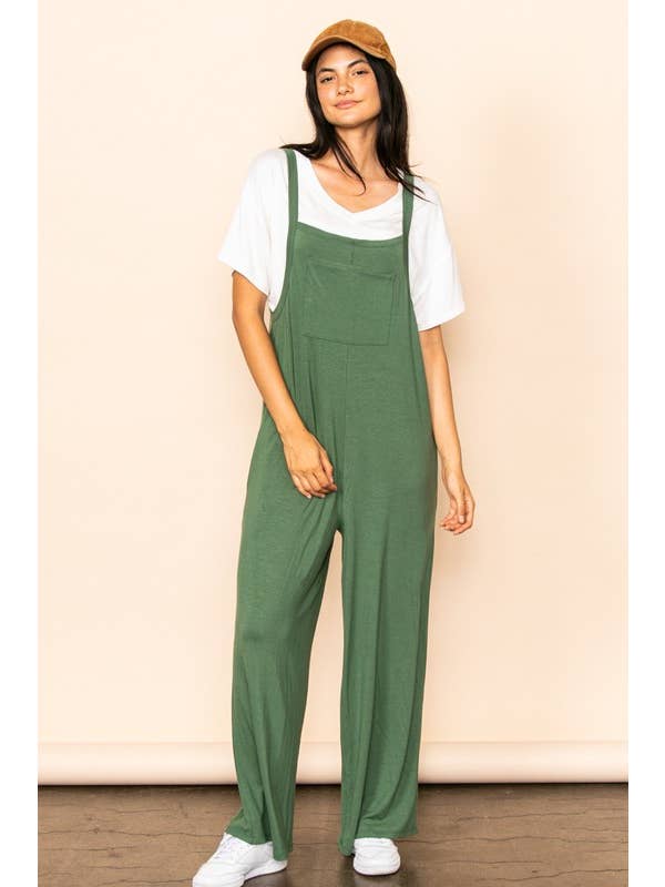 Elloh Collection - Wholesale Jumpsuit - Women's - Casual Comfy Wide Leg Overall Jumper w Bib and Side Pockets4