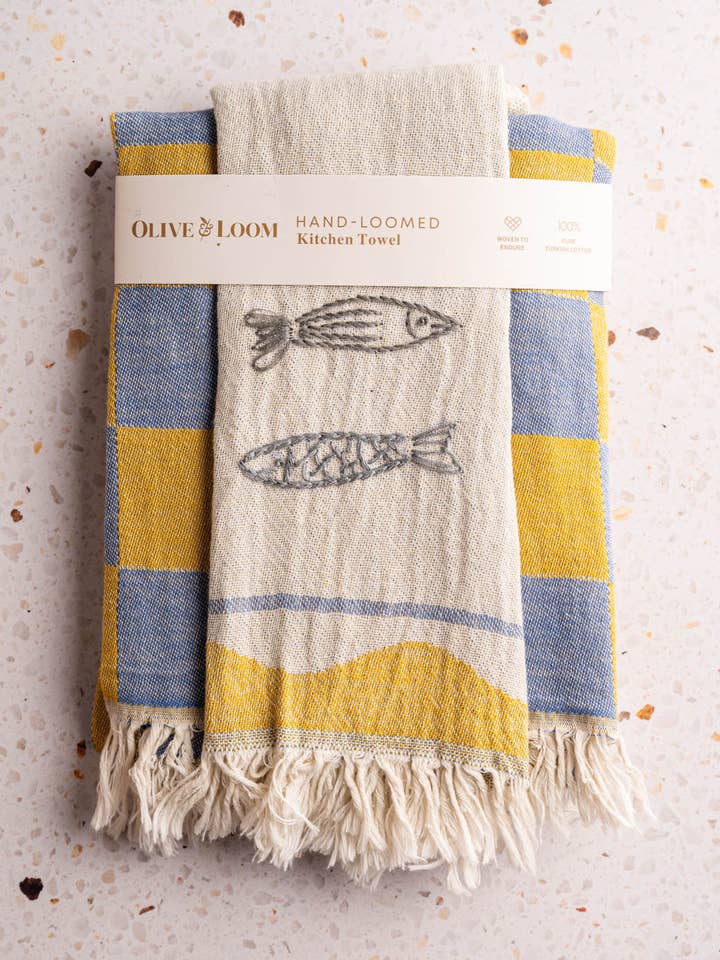 Sardine - Hand Stitched Kitchen Towel for wholesale by Olive & Loom