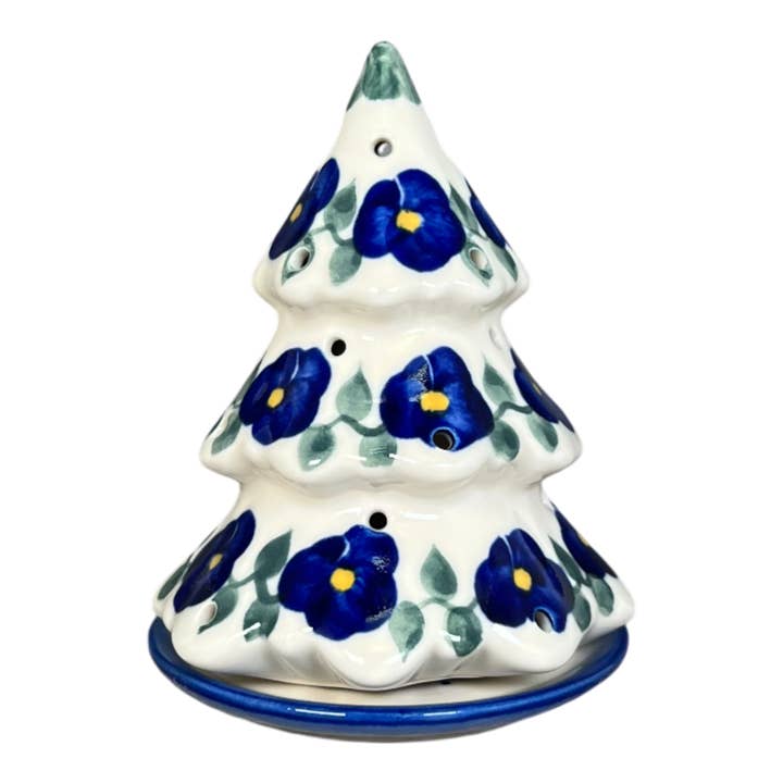 Polish Pottery Outlet - Wholesale Christmas Decoration - Luminary, Christmas Tree, 5", WR (WR44A) in "Pansy Storm" by W.R. Ceramika | WR44A-EZ3