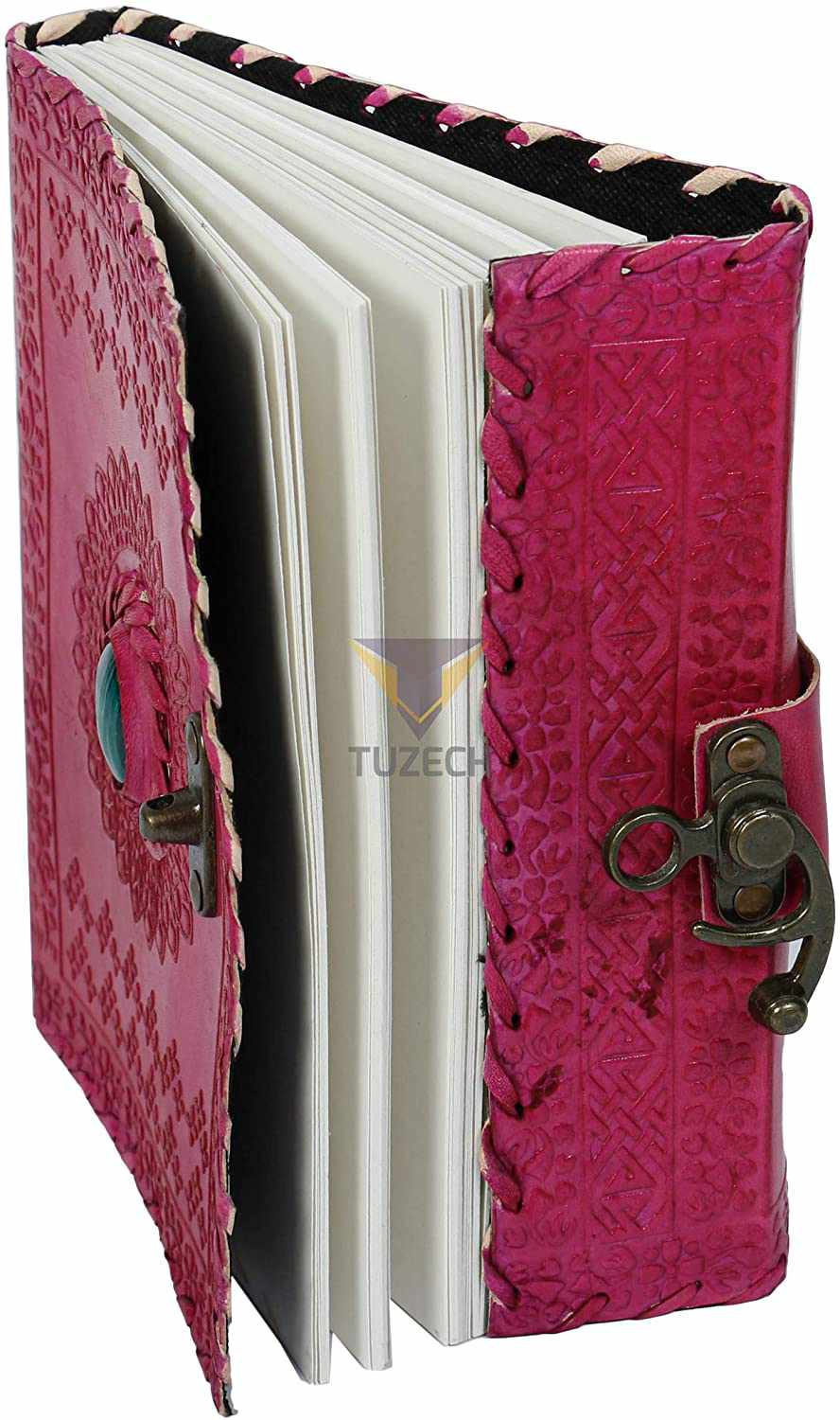 Tuzech Leather - Wholesale Journal/Diary - TUZECH Handmade Office Home Daily Use, Poem Writing Beautiful Pure Leather Luck Stone Bound Journal/Diary with C-Lock for Men and Women 8 Inches24