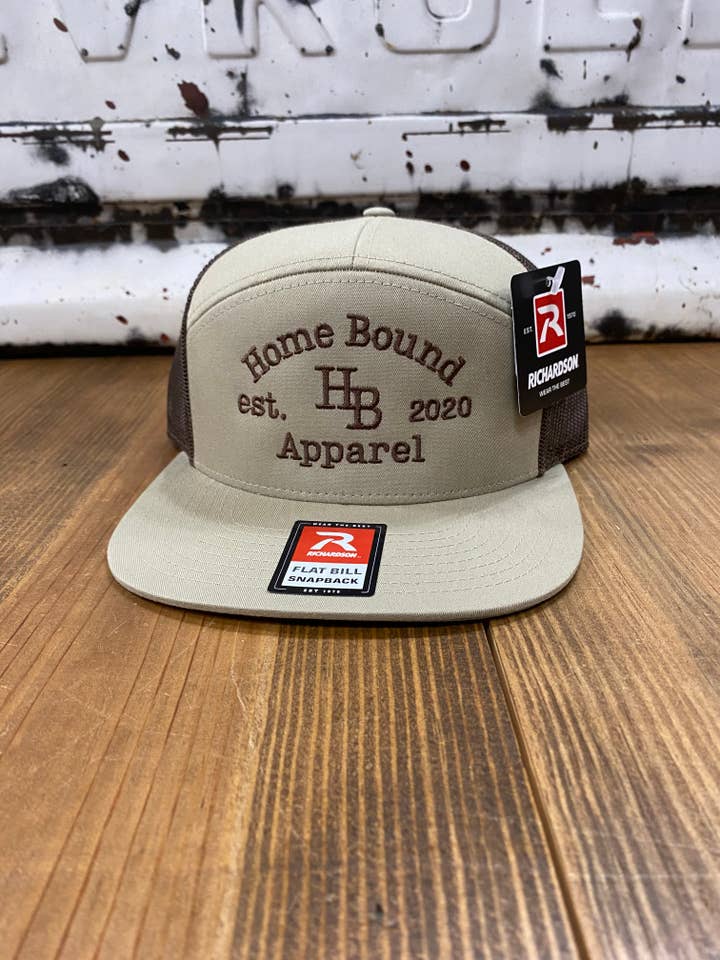 Branded HB 7 Panel Cap, Khaki/Braun für den Großhandel von Home Bound Company