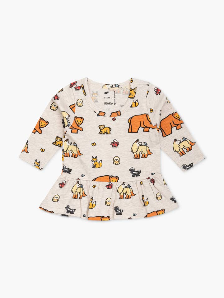 Long Sleeve Peplum Tee_Forest Friends for wholesale by Monica + Andy