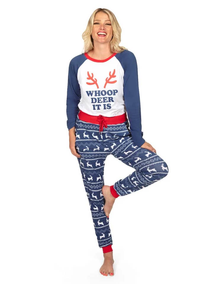 Whoop Deer It Is Pajama Set - Women's Family Matching PJs for wholesale by Tipsy Elves