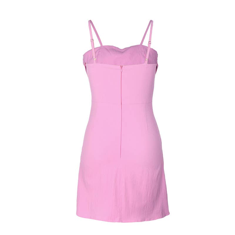PINK Solid color slim short dress with ribbon bow for wholesale on Faire4
