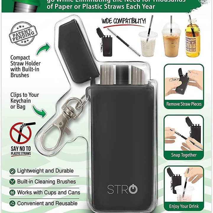 TubShroom - Wholesale Drinking Straw - STRO Reusable Metal Straw with Portable Case and Brush