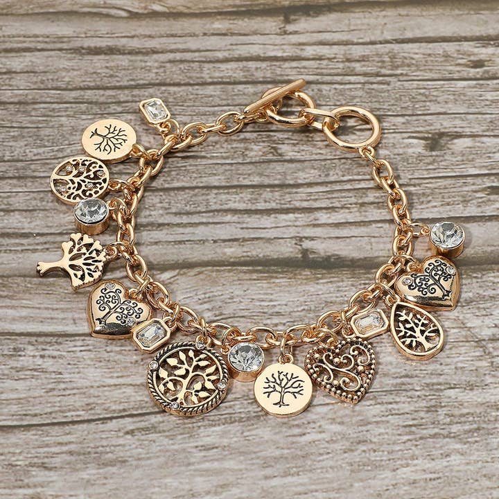 Sensibling Corp. - Wholesale Charm/Dangle Bracelet - Antique Metal Tree of Life Stone Bezel Charm Station Toggle Bracelet0