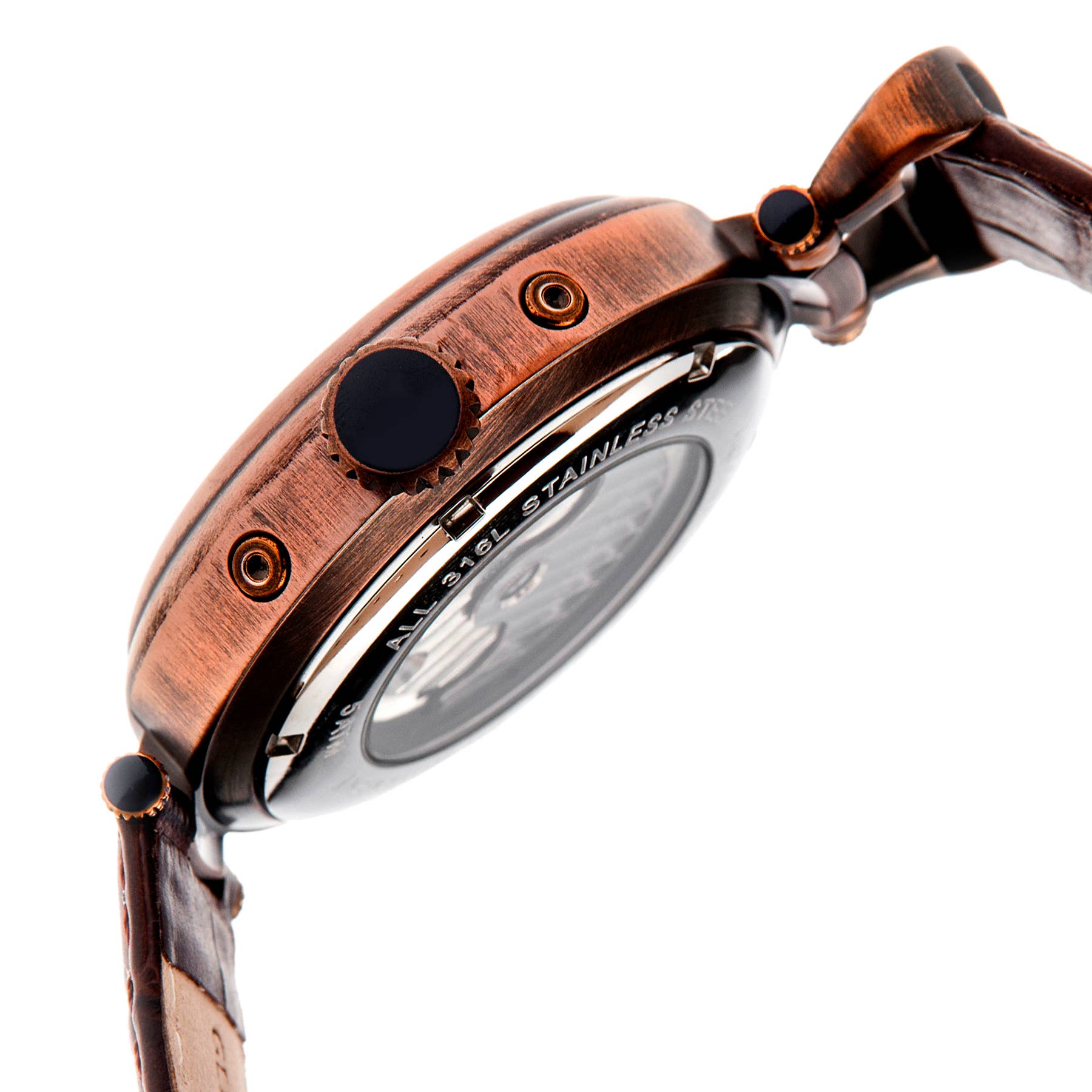 Wholesale Heritor Automatic Ganzi Semi Skeleton Leather Band Watch