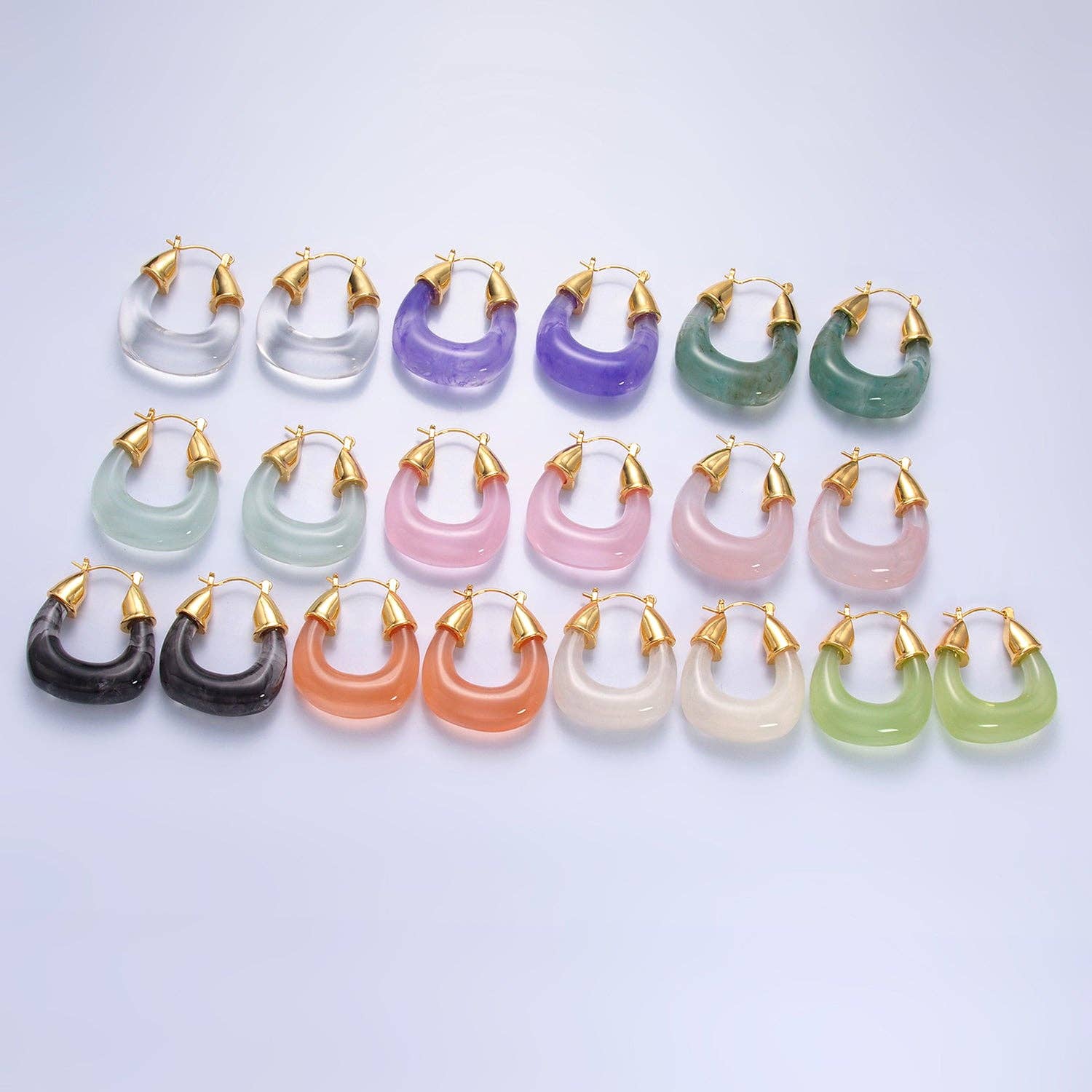 Simply Jewels - Wholesale Hoop Earrings - Gold Classic Gold Quartz Resin Crystal Chunky Hoops EA-0185 to EA-019411