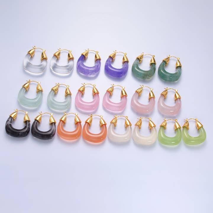 Simply Jewels - Wholesale Hoop Earrings - Gold Classic Gold Quartz Resin Crystal Chunky Hoops EA-0185 to EA-019411