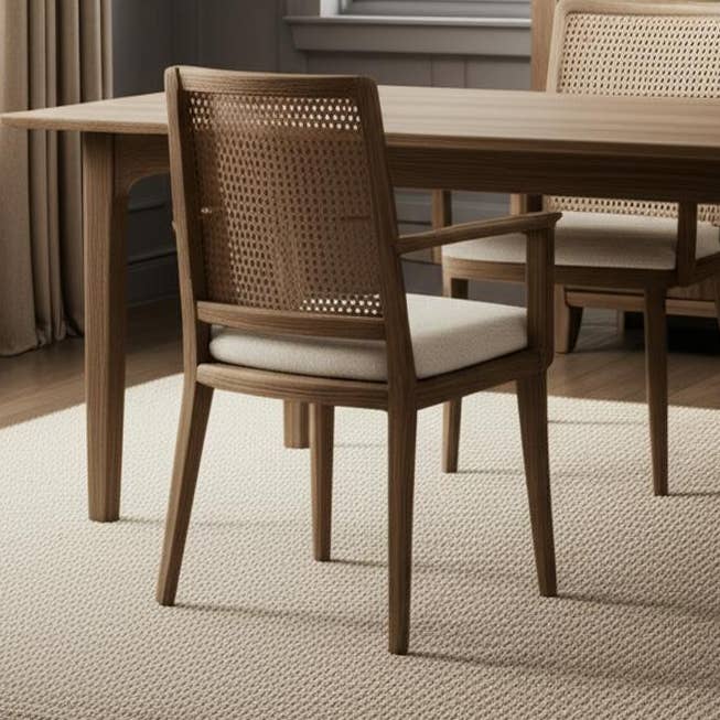 Fauteuil de salle à manger en tissu rembourré crème et marron pour la vente par HomeRoots