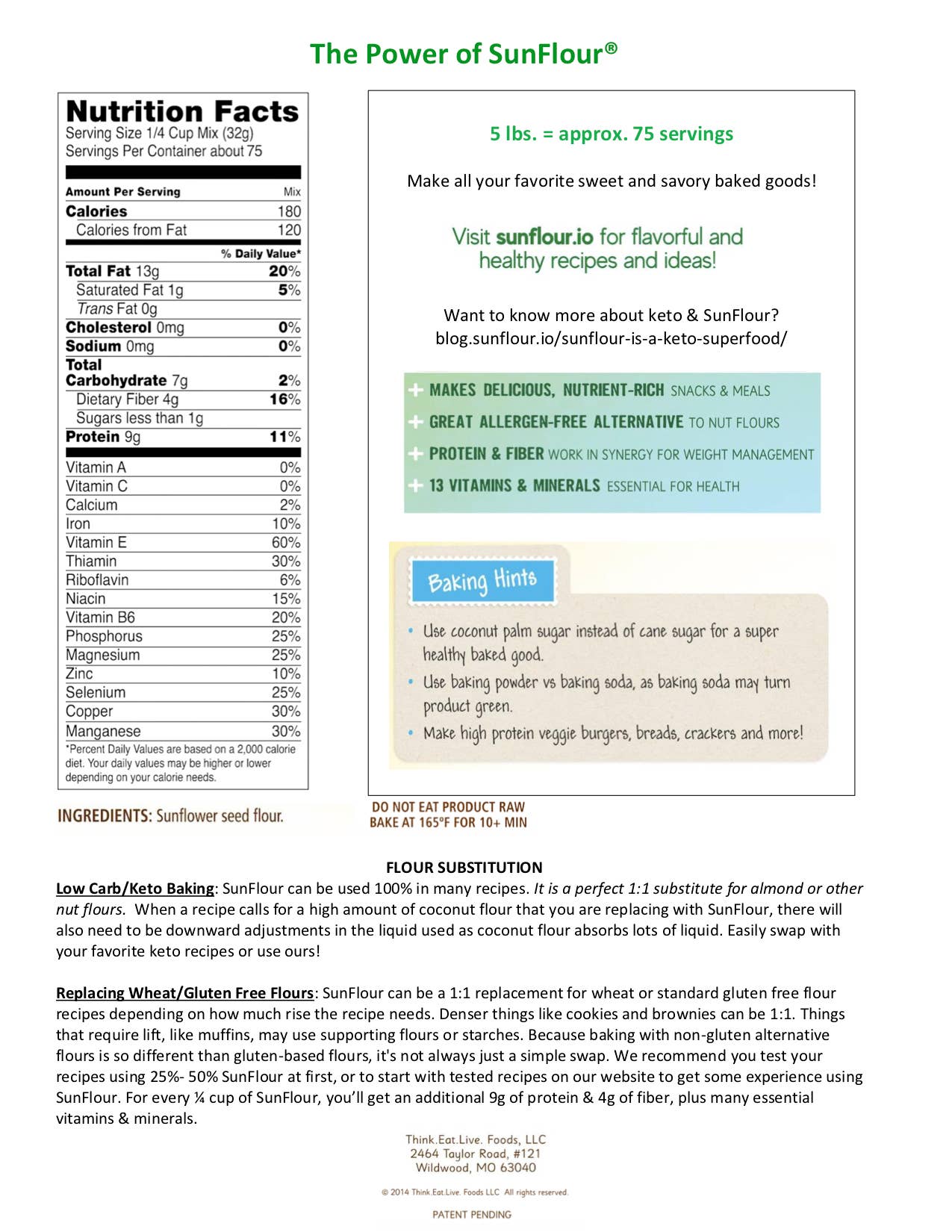 Think.Eat.Live. - Wholesale Flour - SunFlour® 5lb Bulk (sunflower seed flour)7