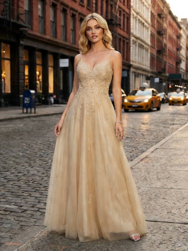 R0292 Vestido de noite em tule e renda por atacado de Alice'Desir