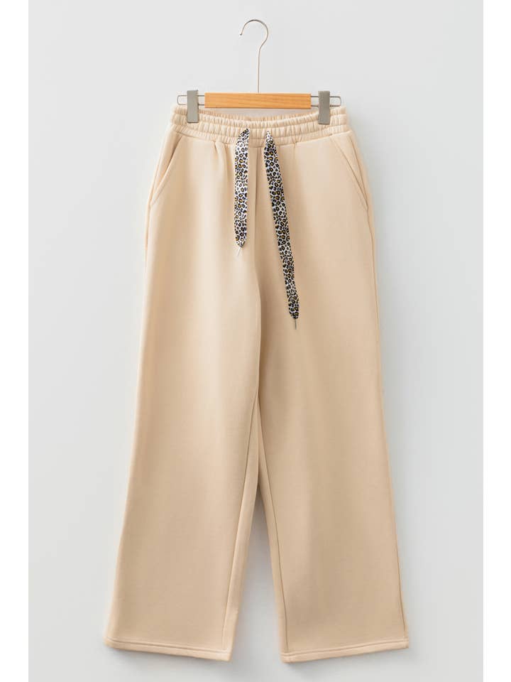 66DISCO - Wholesale Pants - Women's - Fleece Lined Leopard Drawstring Elastic Waist Solid Pants6