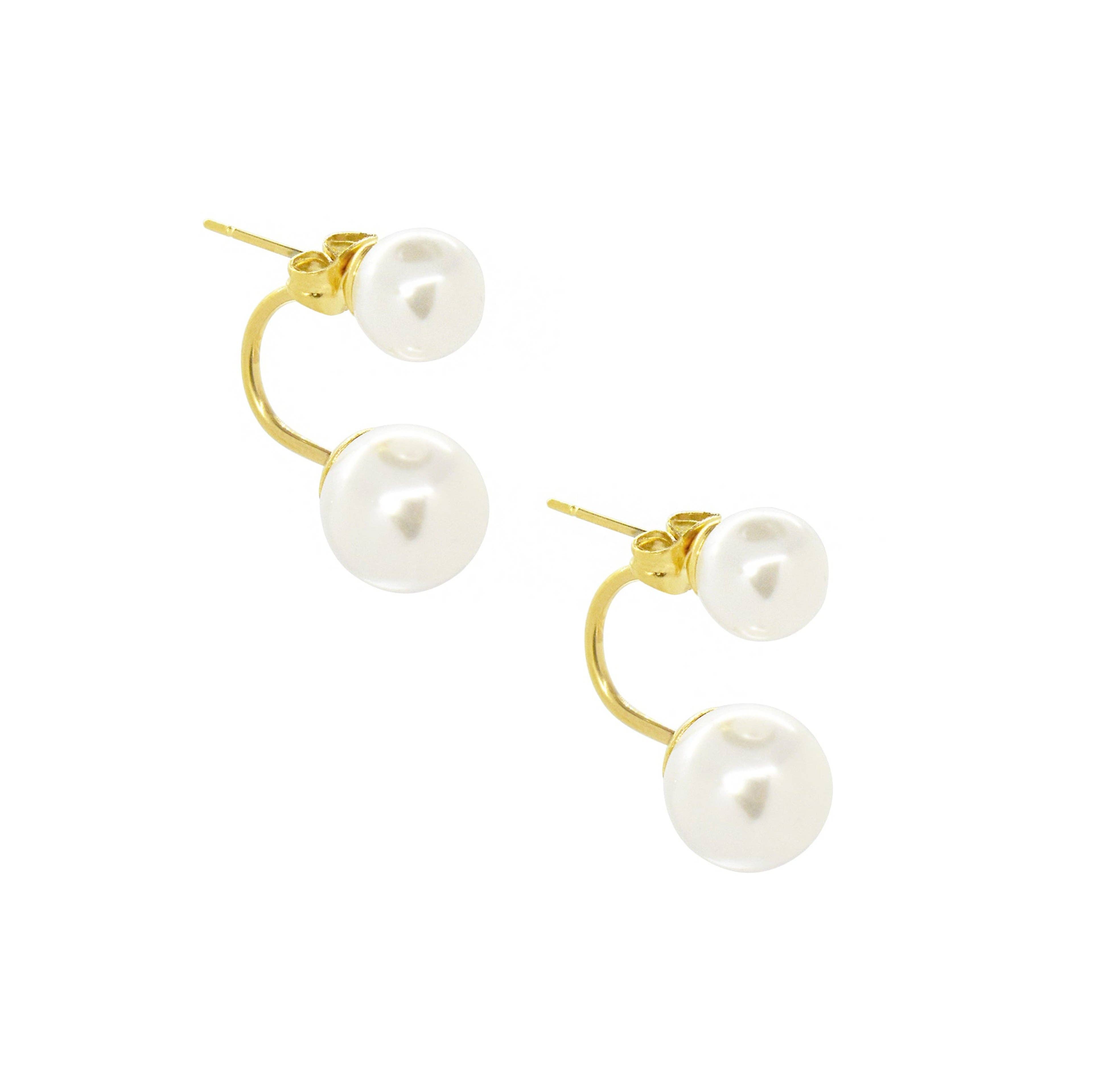 MAI DESIREE – wholesale Stud/post earrings – DION DOUBLE PEARL EAR JACKET STUD EARRINGS1