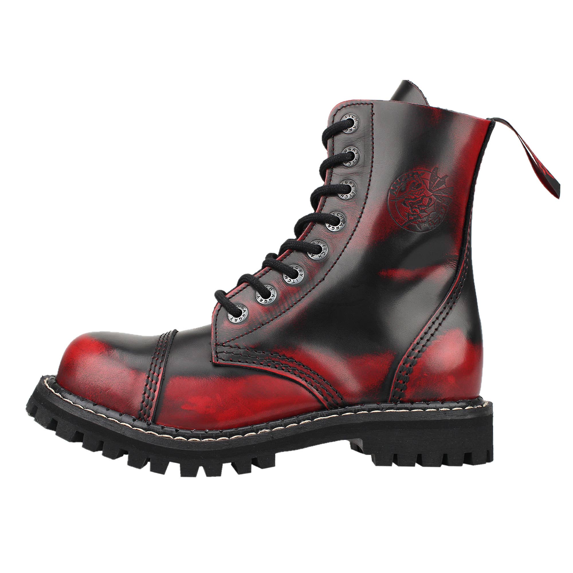 Angry Itch - Premium Boots – Großhandel Combat Boots – Herren – 8-Loch-Lederstiefel in Rot mit Abnutzungseffekt1