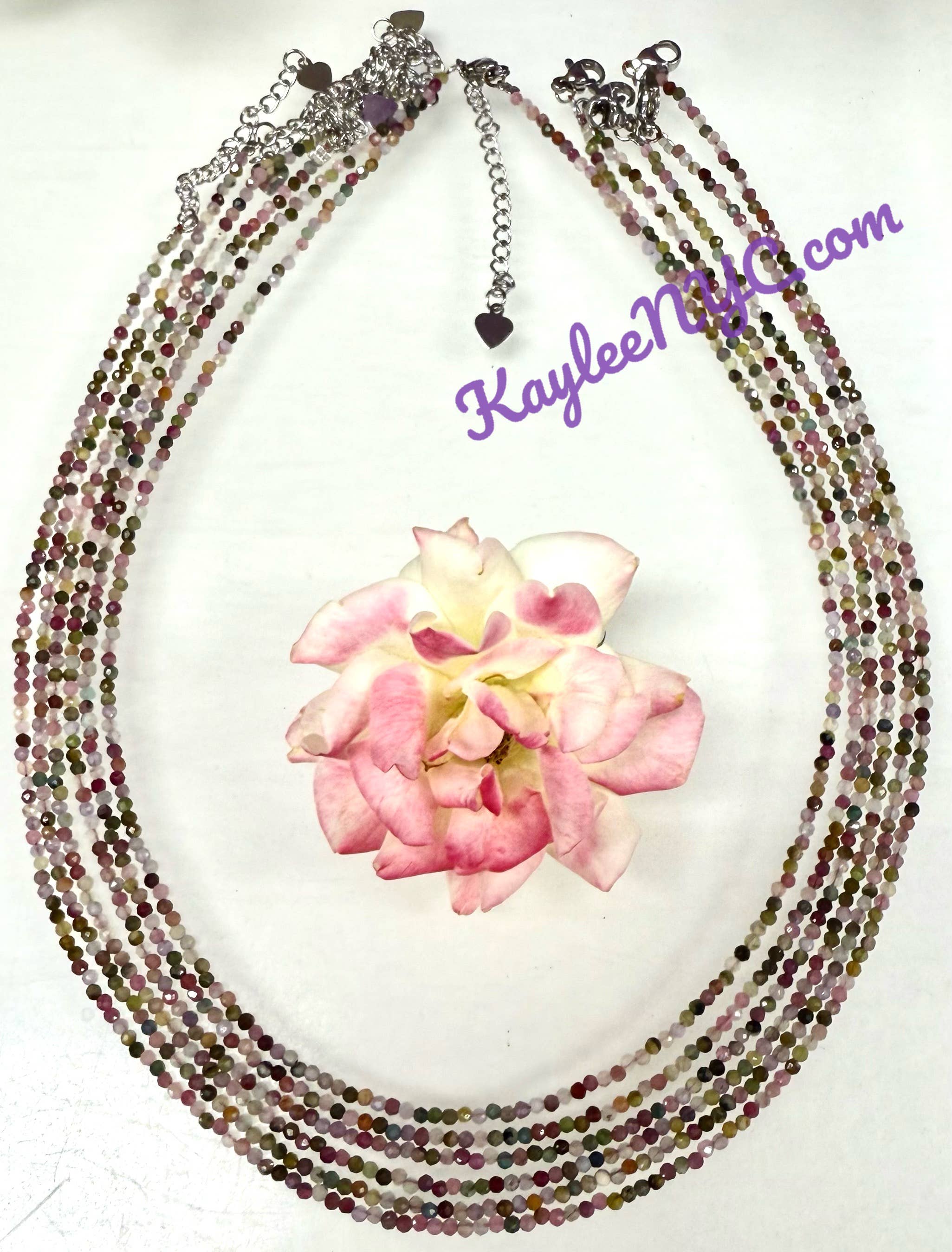 KayleeNYC - Wholesale Beaded/Pearl Necklace - 2mm Natural Rainbow Tourmaline Necklaces Crystals Healing3