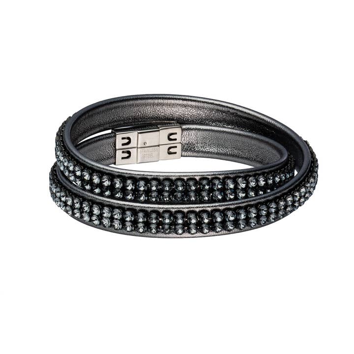 Bracelet en cuir « Mesh double » gris pour la vente par Crocus