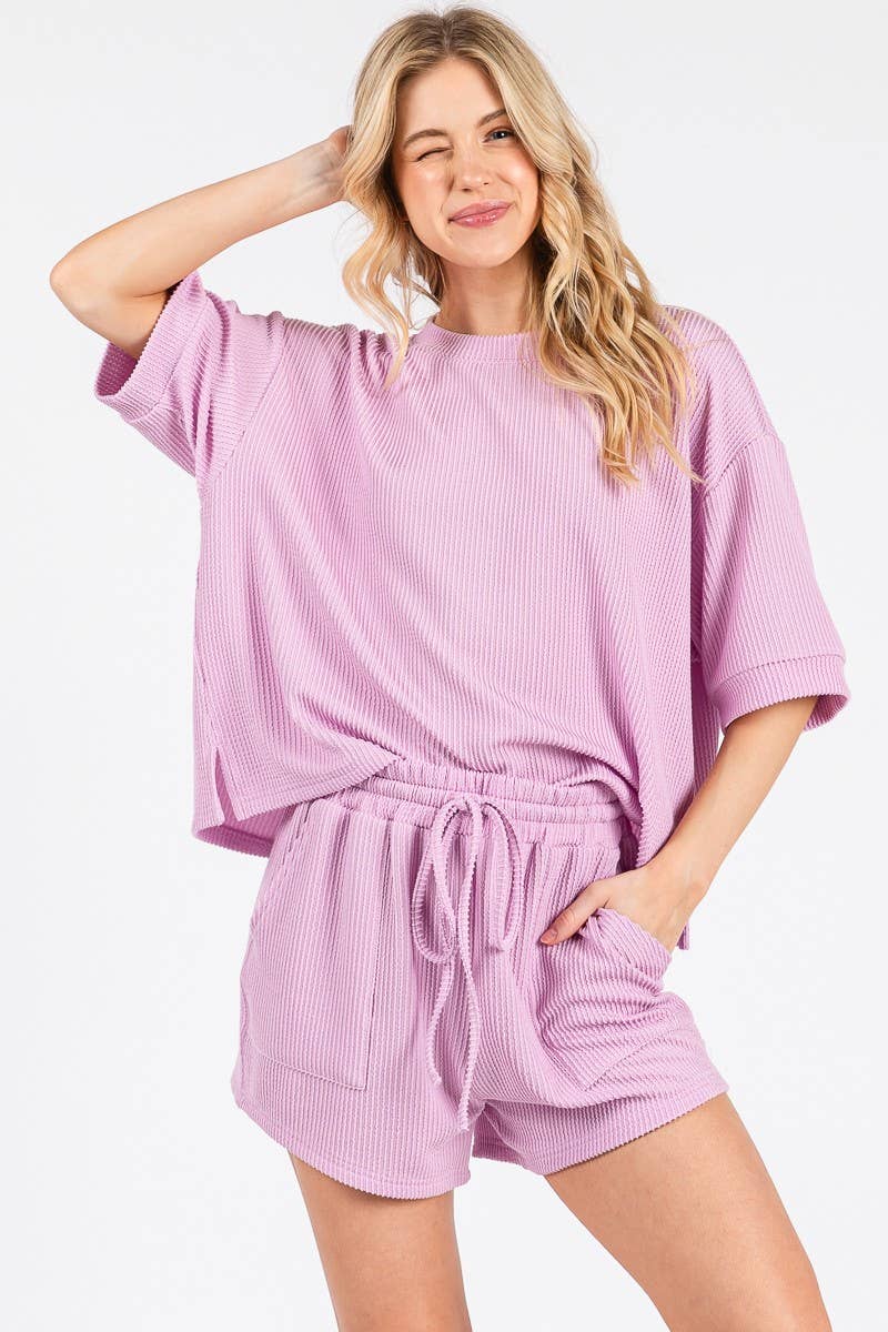 Sewn and Seen - Wholesale Lounge Set - Women's - RIBBED ROUND NECK TOP AND SHORTS SET37