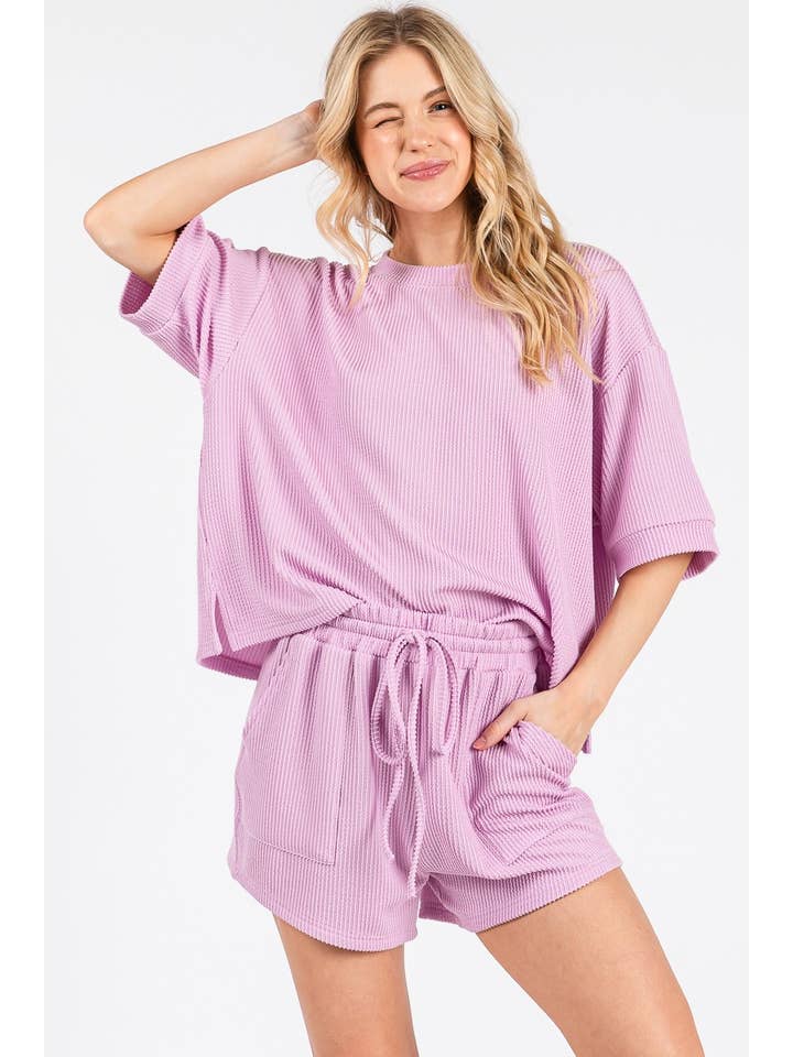 Sewn and Seen - Wholesale Lounge Set - Women's - RIBBED ROUND NECK TOP AND SHORTS SET37