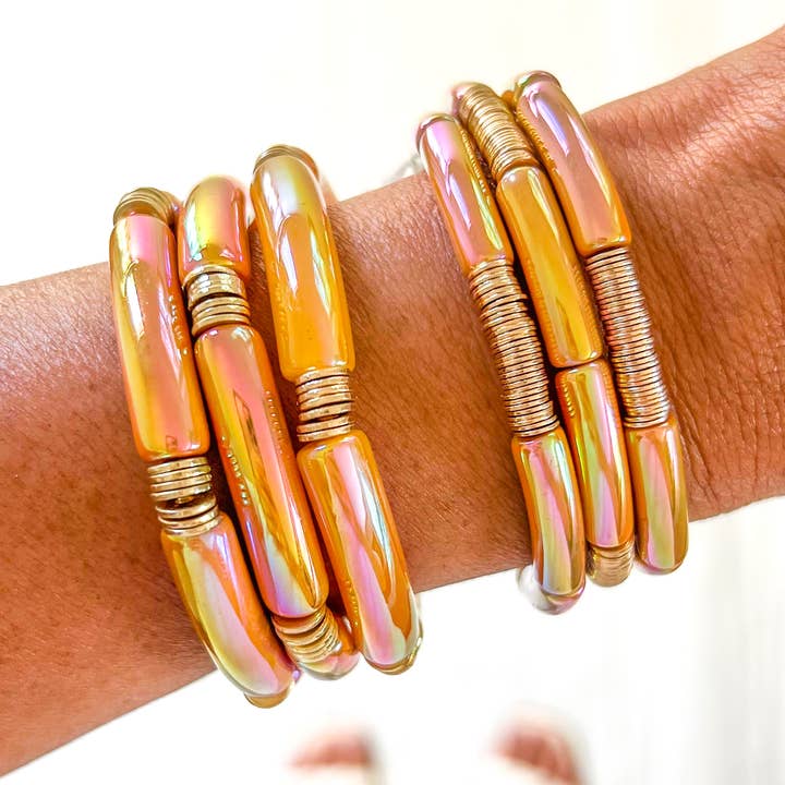 Metallic #34 Mustard Yellow Acrylic Tube Bracelet for wholesale by Savvy Bling