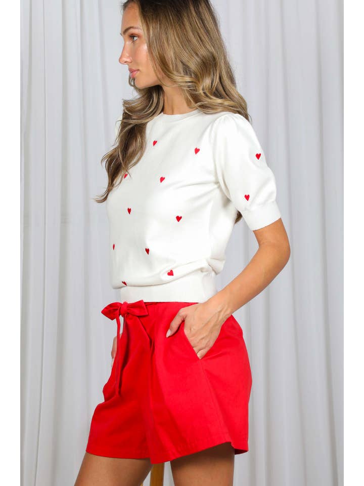 Vine & Love - Wholesale Knit Sweater - Women's - Sweetheart Embroidery Short Puff Knitted Sweater VT82686C13