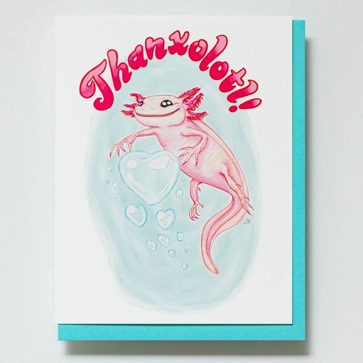 Carte de remerciement mignon Punny Axolotl pour la vente par Quinn Curnow
