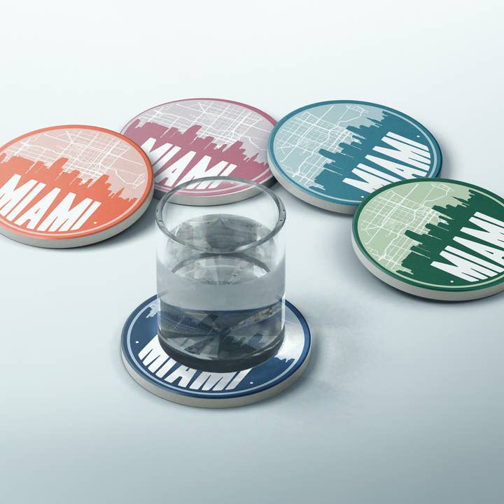 Miami Florida set of 4 coasters | Multiple colors for wholesale by Paperfinch Design