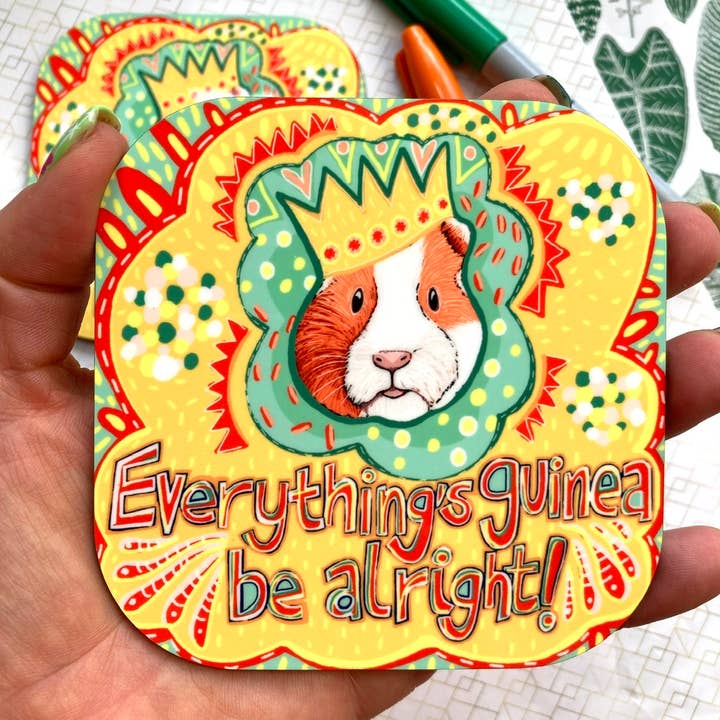 Guinea Pig coaster, “Everything Is Guinea Be Alright” for wholesale by Slumbermonkey Designs