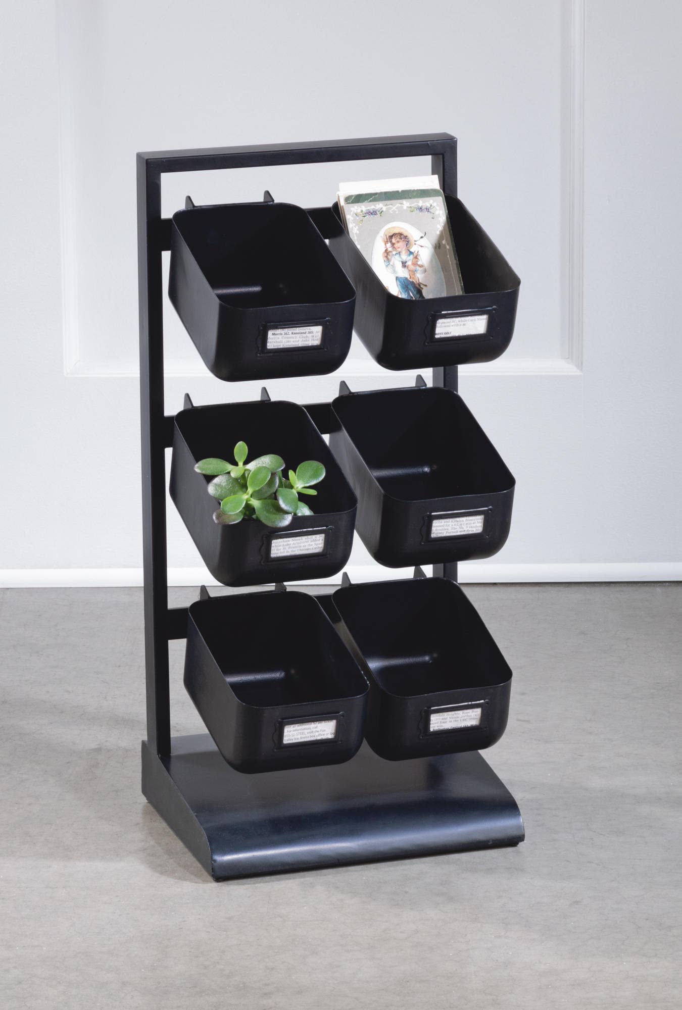 Black 6 Metal Bin Tabletop Display for wholesale on Faire1