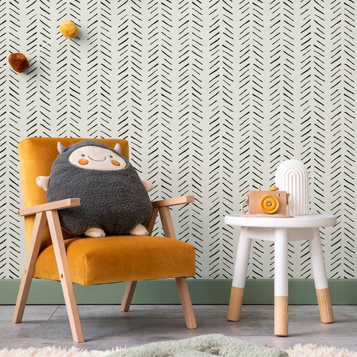 Sort penselstreg tapet, moderne minimalistisk vægmaleri for engroshandel hos SimurgWallArts