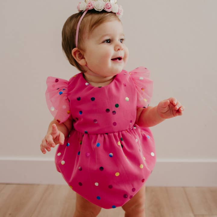 Infant Girl's Pink Confetti Tulle Bubble Romper for wholesale by cuteheads