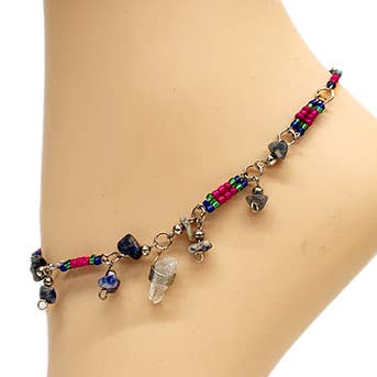 Crystal Stone Adjustable Metal Ankle Bracelets for wholesale by Peaceful Village Inc.
