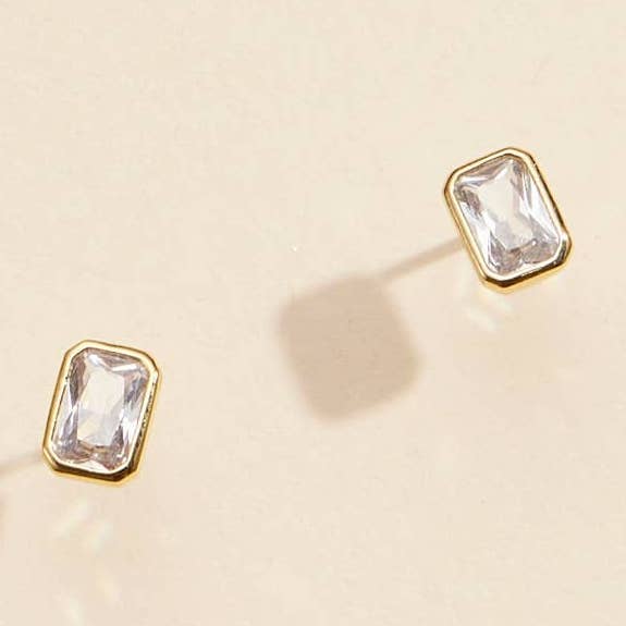 Frem - Wholesale Stud/Post Earrings - CZ Small Rectangle Gold Dip Stud Earrings0
