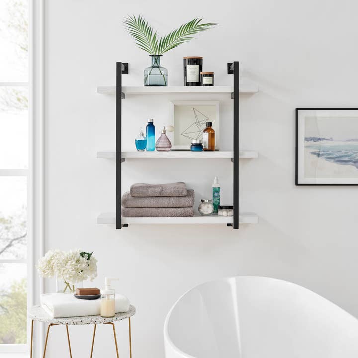 Danya B - Wholesale Wall Mounted Shelf - Modern 3-Tier Hanging Metal Bracket White Birch Wall Shelves