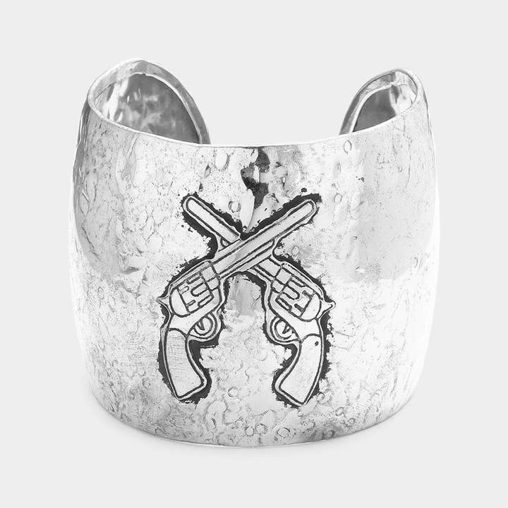 Sensibling Corp. - Wholesale Cuff Bracelet - Hammered metal crossed gun cuff bracelet1