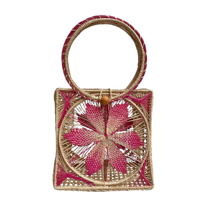 Iraca Palm Wrist Handbag (Dark Pink) for wholesale by Pastel Poppy