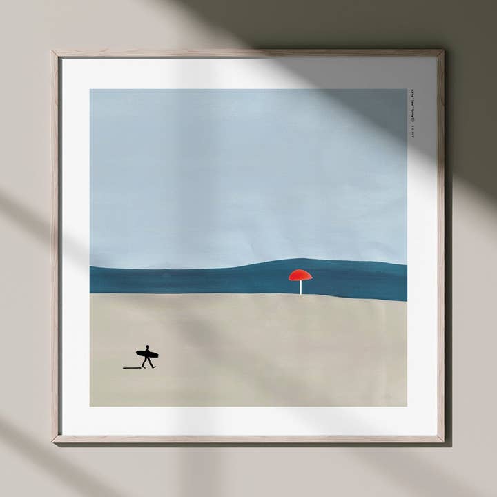 Toward the Wave: Surfer On The Beach, Fine Art Wooden Framed Poster for wholesale by Creations Awol