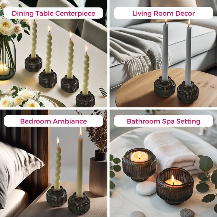 Kate Aspen - Wholesale Candle holder - 2-In-1 Fluted Smoke Grey Glass Taper Candlestick Candle Holders (Set Of 4)5