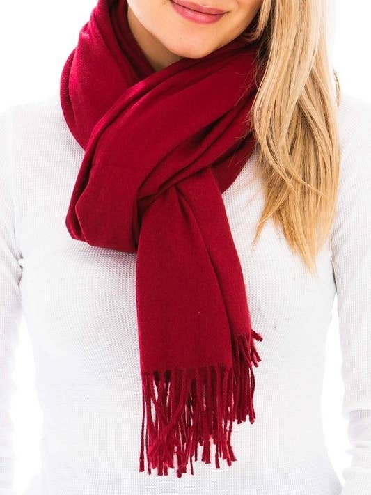 Solid Color Brushed and Weaved Fringed Oblong Shawl Scarf for wholesale by Cap Zone