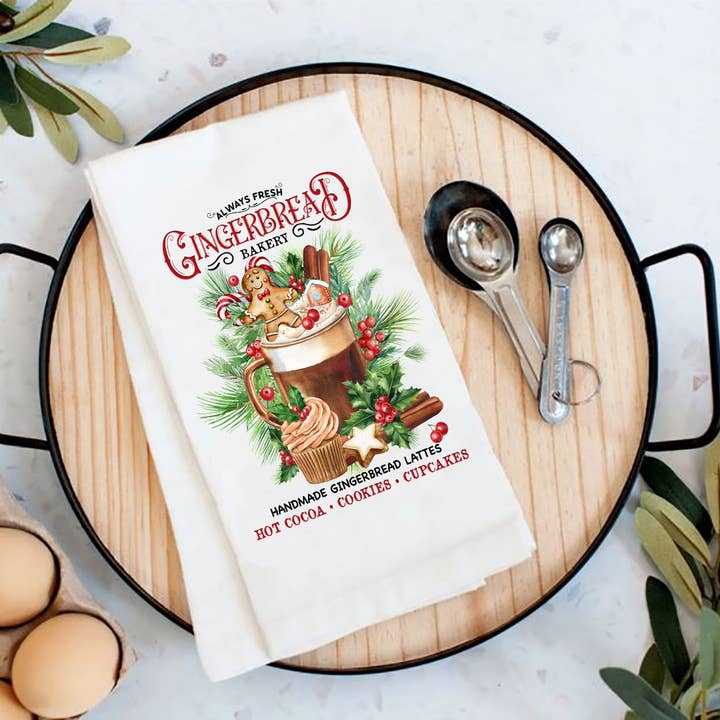 Christmas Gingerbread Latte Flour Sack Tea Towel for wholesale by Avery Lane Gifts