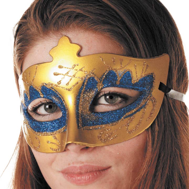VENETIAN MASK GOLD AND BLUE for wholesale by Party Pro