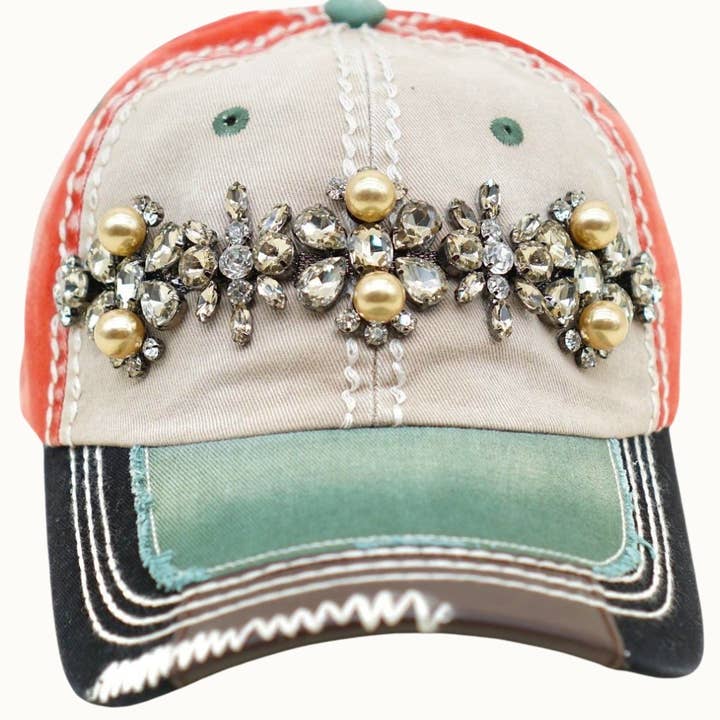 Olive & Pique - Wholesale Baseball Cap - Women's - Bejeweled Bling Glitz Three-Toned Cap, Adjustable